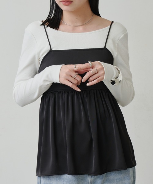 Aunt Marie's（アントマリーズ）の「バックレースアップサテンキャミビスチェ/セットアップ対応（キャミソール・レディース・ブラック/ベージュ/モカ・FREE）」の4枚目の写真