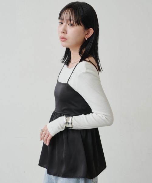 Aunt Marie's（アントマリーズ）の「バックレースアップサテンキャミビスチェ/セットアップ対応（キャミソール・レディース・ブラック/ベージュ/モカ・FREE）」の5枚目の写真