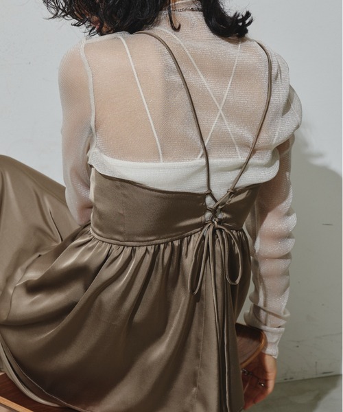 fm3598＊艶サテンキャミセットアップドレスbkM XSサイズあり