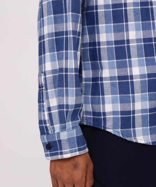 AVIREX（アヴィレックス）の「LONGSLEEVE INDIGO CHECK EMBROIDERY SHIRT / ロングスリーブ インディゴ チェック エンブロイデリー シャツ / AVIREX / アヴィレックス（シャツ/ブラウス・メンズ・オレンジ/ブルー・MEDIUM/LARGE/X-LARGE/XX-LARGE）」の17枚目の写真