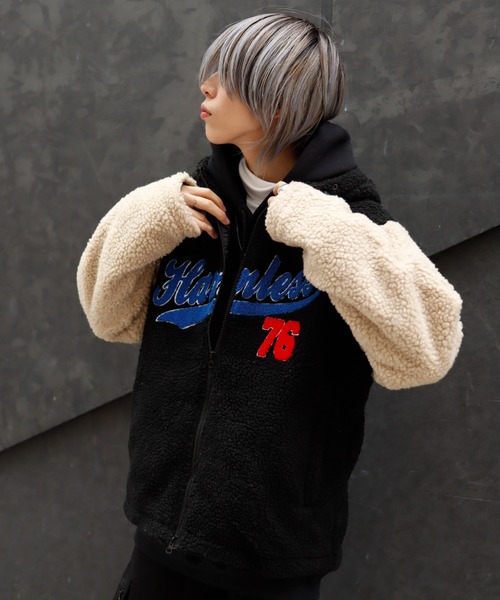 Bling Leads(ブリングリーズ)の「Z)【BLINGLEADS】722800 サガラ刺繍ボアboaZIPパーカー(ブルゾン・メンズ・グリーン系その他/ホワイト系その他/ベージュ系その他2/ベージュ系その他/ブラック系その他/ホワイト系その他2・MEDIUM/LARGE)」の3枚目の写真