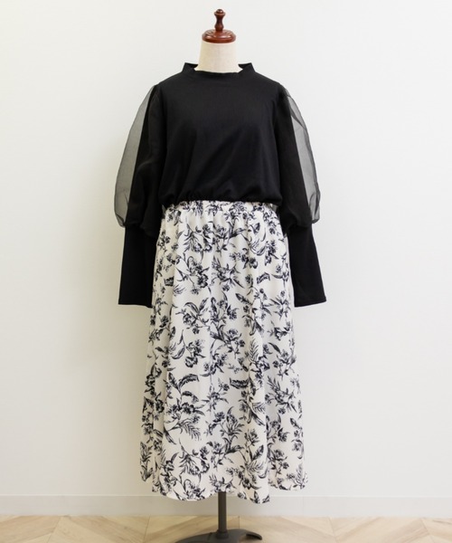 CLETTE（クレット）の「袖オーガンジー花柄ドッキングワンピース（ワンピース・レディース・ブラック系/アイボリー系・4L/LL/3L）」の16枚目の写真