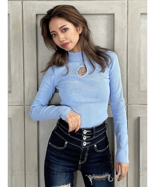 GYDA（ジェイダ）の「GG MOLDリブニットトップス（ニット/セーター・レディース・ライトブルー/オフホワイト/ブラック/ピンク・FREE）」の12枚目の写真