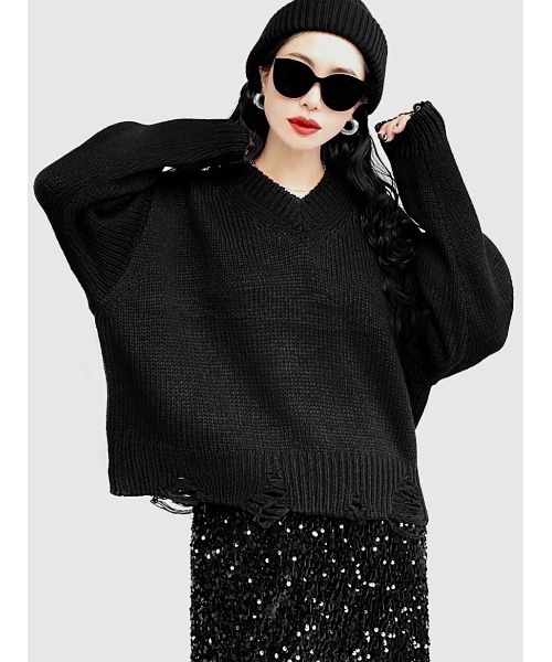 LVEU.（ラブユ.）の「【LVEU.】Vネックダメージニットトップス(Ai