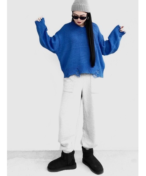 LVEU.（ラブユ.）の「【LVEU.】Vネックダメージニットトップス(Ai