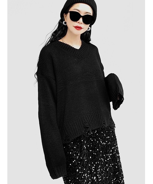 【未使用】 14th addiction ダメージ Vネック ニット トップス LVEU.（ラブユ.）の「【LVEU.】Vネックダメージニットトップス(Ai