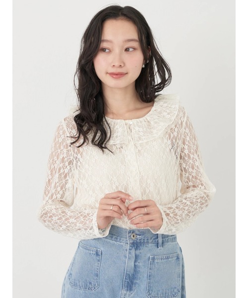 earth music&ecology（アースミュージックアンドエコロジー）の「ポコポコレースブラウス（シャツ/ブラウス・レディース・ブラック/アイボリー・FREE）」の8枚目の写真