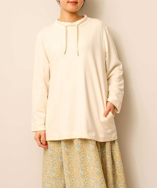MB mint breeze(エムビーミントブリーズ)の「【L~5L 大きいサイズ】ミニ 裏毛 スタンドカラー カットソー(Tシャツ/カットソー・レディース・ライトグレー/ネイビー/オフホワイト・5L/LL/4L/3L/L)」の6枚目の写真