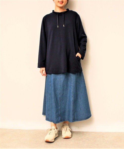 MB mint breeze(エムビーミントブリーズ)の「【L~5L 大きいサイズ】ミニ 裏毛 スタンドカラー カットソー(Tシャツ/カットソー・レディース・ライトグレー/ネイビー/オフホワイト・5L/LL/4L/3L/L)」の12枚目の写真