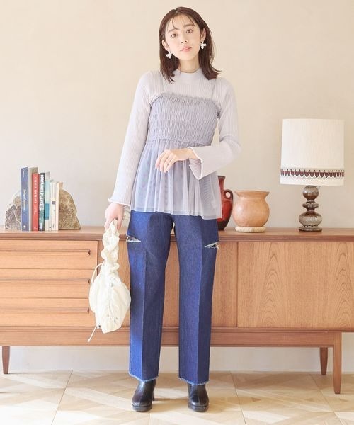 mysty woman（ミスティウーマン）の「サイドスリットハイウエストデニムパンツ 996921（デニムパンツ・レディース・ネイビー/ブラック・FREE）」の3枚目の写真