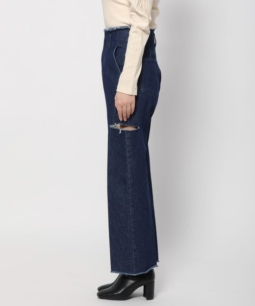 mysty woman（ミスティウーマン）の「サイドスリットハイウエストデニムパンツ 996921（デニムパンツ・レディース・ネイビー/ブラック・FREE）」の8枚目の写真