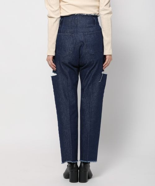 mysty woman（ミスティウーマン）の「サイドスリットハイウエストデニムパンツ 996921（デニムパンツ・レディース・ネイビー/ブラック・FREE）」の9枚目の写真