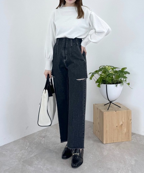 mysty woman（ミスティウーマン）の「サイドスリットハイウエストデニムパンツ 996921（デニムパンツ・レディース・ネイビー/ブラック・FREE）」の22枚目の写真