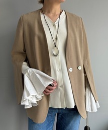 SHENERY | リネンライク袖スリットジャケット(ノーカラージャケット)