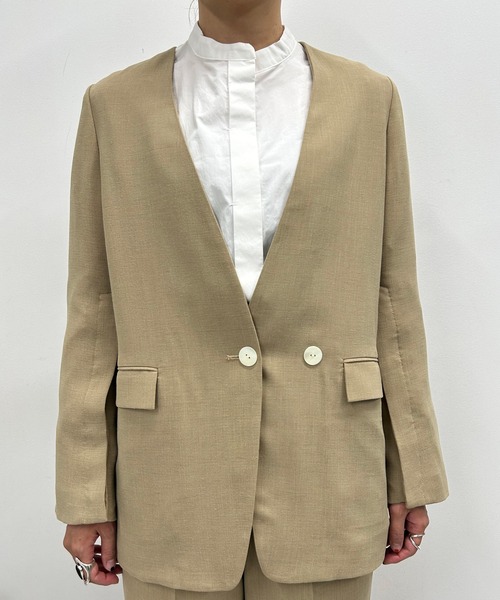 リネンライク袖スリットジャケット