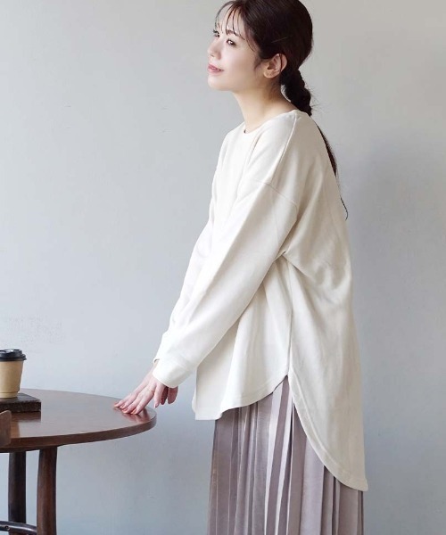 e-zakkamania stores（イーザッカマニアストアーズ）の「裏毛 バックヘンリーネック プルオーバー（Tシャツ/カットソー・レディース・ブラック/グレイッシュブルー/アイボリー・M）」の6枚目の写真