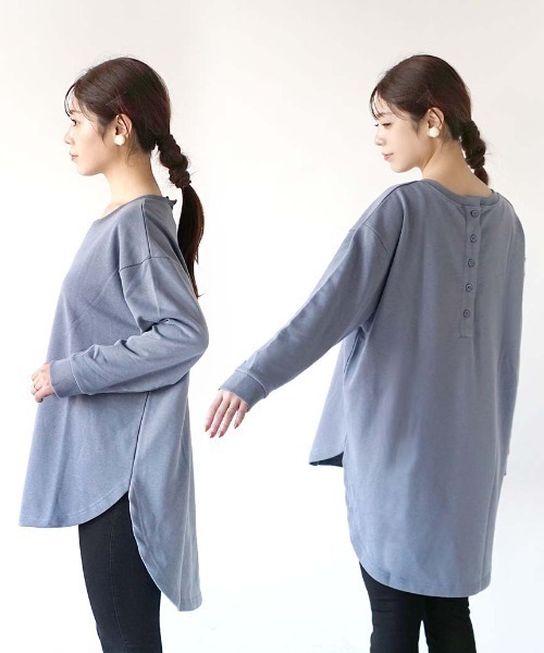 e-zakkamania stores（イーザッカマニアストアーズ）の「裏毛 バックヘンリーネック プルオーバー（Tシャツ/カットソー・レディース・ブラック/グレイッシュブルー/アイボリー・M）」の14枚目の写真