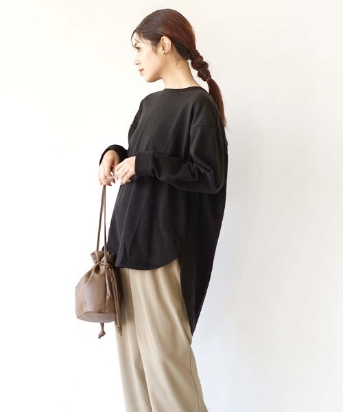 e-zakkamania stores（イーザッカマニアストアーズ）の「裏毛 バックヘンリーネック プルオーバー（Tシャツ/カットソー・レディース・ブラック/グレイッシュブルー/アイボリー・M）」の8枚目の写真