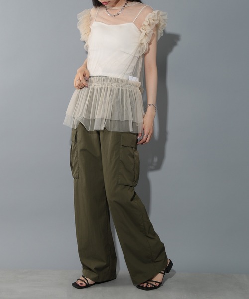 SETUP7（セットアップセブン）の「【SETUP7】ソフトチュールフリルノースリーブブラウス trc（シャツ/ブラウス・レディース・ブラック/クリーム・FREE）」の6枚目の写真