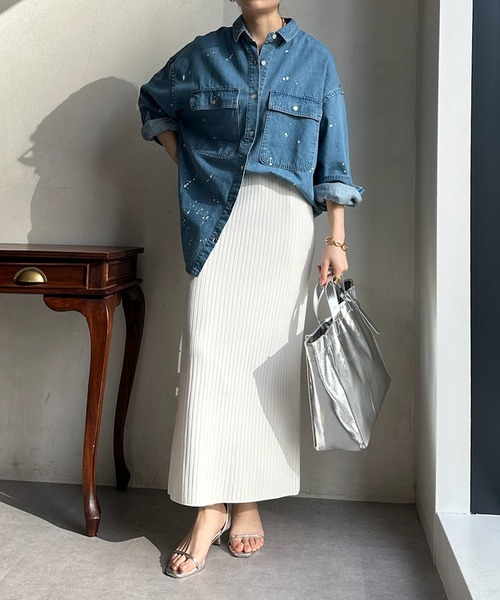 DouDou(ドゥドゥ)の「リブニットタイトスカート(スカート・レディース・アイボリー/ブラック/グレイッシュベージュ/ピンク/ピンク系その他/ブラウン/ライトグレー・FREE)」の8枚目の写真