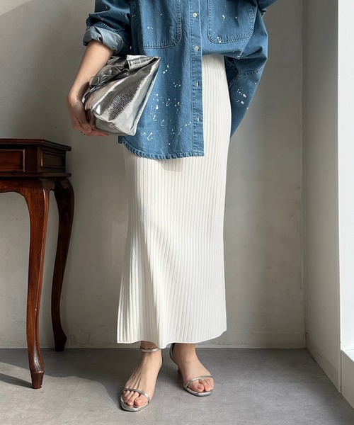 DouDou(ドゥドゥ)の「リブニットタイトスカート(スカート・レディース・アイボリー/ブラック/グレイッシュベージュ/ピンク/ピンク系その他/ブラウン/ライトグレー・FREE)」の14枚目の写真