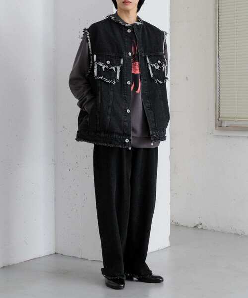 SENSE OF PLACE by URBAN RESEARCH（センスオブプレイスバイアーバンリサーチ）の「デニムフリンジワイドパンツ（デニムパンツ・メンズ・ライトインディゴブルー/ブラック・LARGE/MEDIUM）」の18枚目の写真