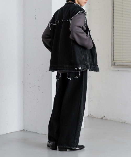SENSE OF PLACE by URBAN RESEARCH（センスオブプレイスバイアーバンリサーチ）の「デニムフリンジワイドパンツ（デニムパンツ・メンズ・ライトインディゴブルー/ブラック・LARGE/MEDIUM）」の19枚目の写真