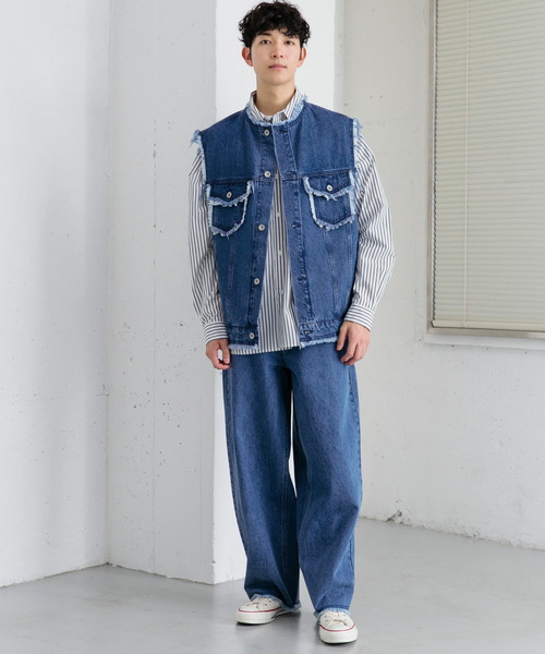 SENSE OF PLACE by URBAN RESEARCH（センスオブプレイスバイアーバンリサーチ）の「デニムフリンジワイドパンツ（デニムパンツ・メンズ・ライトインディゴブルー/ブラック・LARGE/MEDIUM）」の13枚目の写真