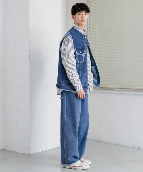 SENSE OF PLACE by URBAN RESEARCH（センスオブプレイスバイアーバンリサーチ）の「デニムフリンジワイドパンツ（デニムパンツ・メンズ・ライトインディゴブルー/ブラック・LARGE/MEDIUM）」の14枚目の写真