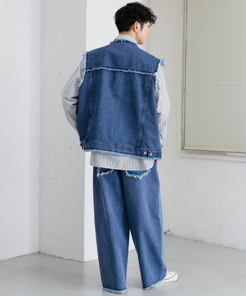 SENSE OF PLACE by URBAN RESEARCH（センスオブプレイスバイアーバンリサーチ）の「デニムフリンジワイドパンツ（デニムパンツ・メンズ・ライトインディゴブルー/ブラック・LARGE/MEDIUM）」の15枚目の写真