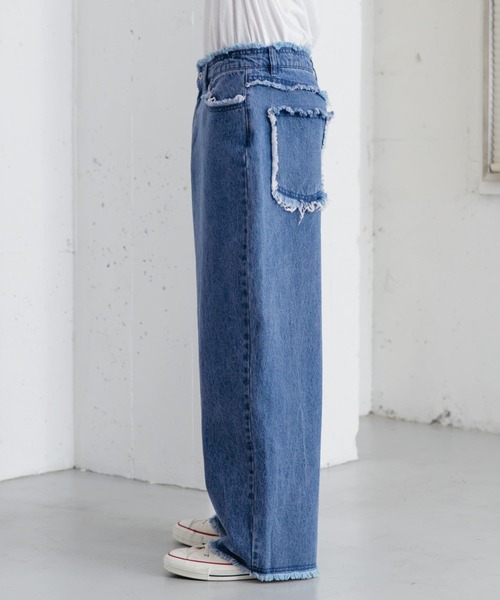 SENSE OF PLACE by URBAN RESEARCH（センスオブプレイスバイアーバンリサーチ）の「デニムフリンジワイドパンツ（デニムパンツ・メンズ・ライトインディゴブルー/ブラック・LARGE/MEDIUM）」の17枚目の写真