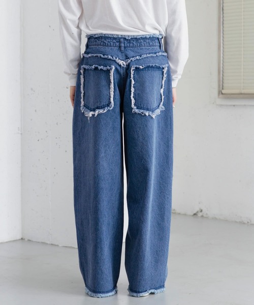 SENSE OF PLACE by URBAN RESEARCH（センスオブプレイスバイアーバンリサーチ）の「デニムフリンジワイドパンツ（デニムパンツ・メンズ・ライトインディゴブルー/ブラック・LARGE/MEDIUM）」の6枚目の写真