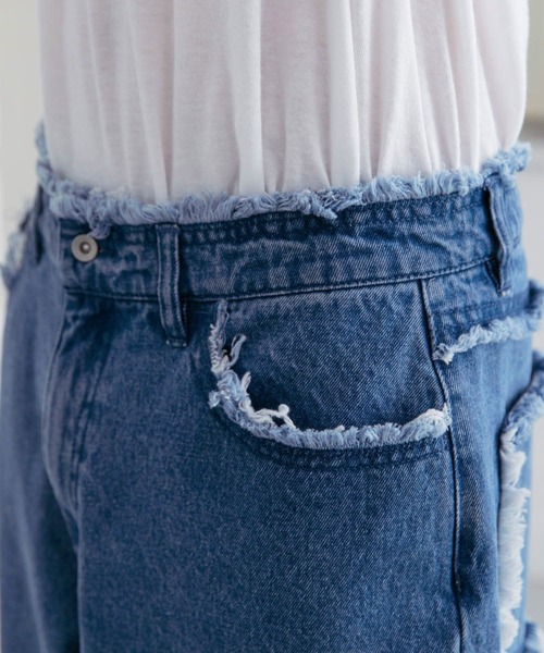 SENSE OF PLACE by URBAN RESEARCH（センスオブプレイスバイアーバンリサーチ）の「デニムフリンジワイドパンツ（デニムパンツ・メンズ・ライトインディゴブルー/ブラック・LARGE/MEDIUM）」の7枚目の写真