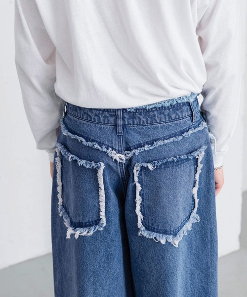 SENSE OF PLACE by URBAN RESEARCH（センスオブプレイスバイアーバンリサーチ）の「デニムフリンジワイドパンツ（デニムパンツ・メンズ・ライトインディゴブルー/ブラック・LARGE/MEDIUM）」の8枚目の写真