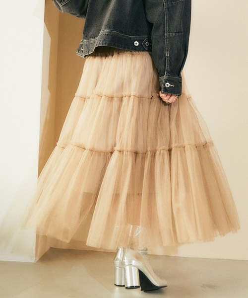 ELLEgirl（エルガール）の「チュールティアードスカート【ELLEgirl/エル ガール】（スカート・レディース・チャコールグレー/ベージュ/ブルー・FREE）」の7枚目の写真
