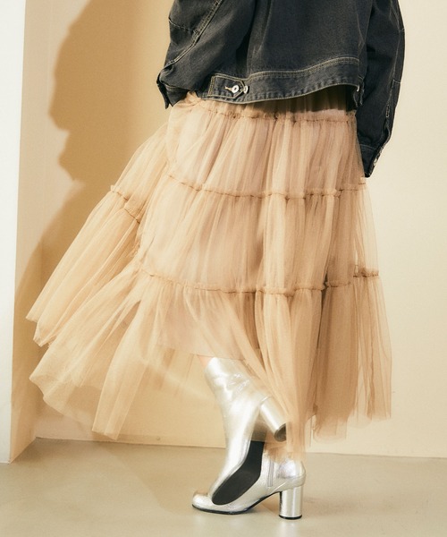 ELLEgirl（エルガール）の「チュールティアードスカート【ELLEgirl/エル ガール】（スカート・レディース・チャコールグレー/ベージュ/ブルー・FREE）」の8枚目の写真