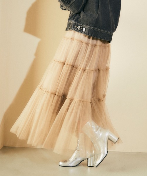 ELLEgirl（エルガール）の「チュールティアードスカート【ELLEgirl/エル ガール】（スカート・レディース・チャコールグレー/ベージュ/ブルー・FREE）」の9枚目の写真