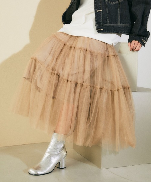 ELLEgirl（エルガール）の「チュールティアードスカート【ELLEgirl/エル ガール】（スカート・レディース・チャコールグレー/ベージュ/ブルー・FREE）」の10枚目の写真