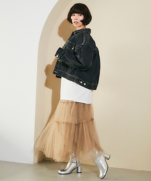 ELLEgirl（エルガール）の「チュールティアードスカート【ELLEgirl/エル ガール】（スカート・レディース・チャコールグレー/ベージュ/ブルー・FREE）」の5枚目の写真