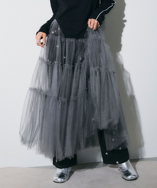 ELLEgirl（エルガール）の「チュールティアードスカート【ELLEgirl/エル ガール】（スカート・レディース・チャコールグレー/ベージュ/ブルー・FREE）」の22枚目の写真