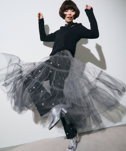 ELLEgirl（エルガール）の「チュールティアードスカート【ELLEgirl/エル ガール】（スカート・レディース・チャコールグレー/ベージュ/ブルー・FREE）」の19枚目の写真