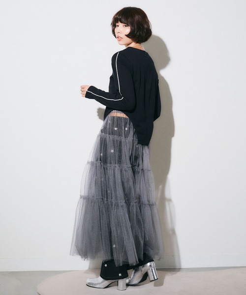 ELLEgirl（エルガール）の「チュールティアードスカート【ELLEgirl/エル ガール】（スカート・レディース・チャコールグレー/ベージュ/ブルー・FREE）」の17枚目の写真