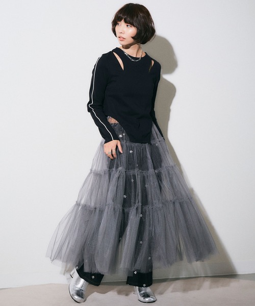 ELLEgirl（エルガール）の「チュールティアードスカート【ELLEgirl/エル ガール】（スカート・レディース・チャコールグレー/ベージュ/ブルー・FREE）」の20枚目の写真