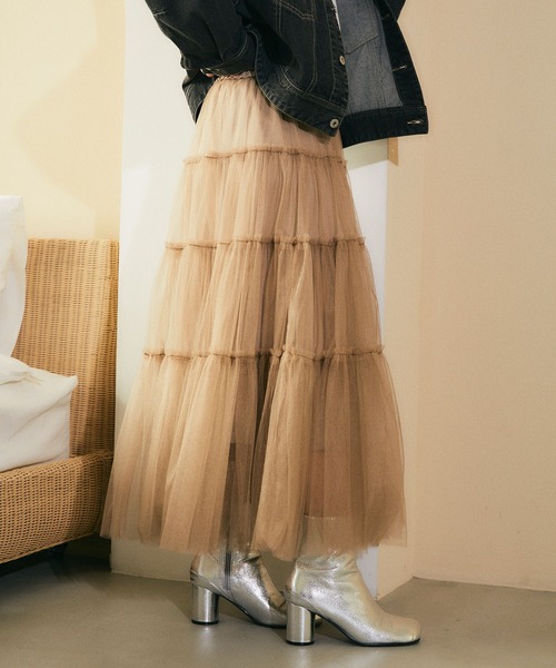 ELLEgirl（エルガール）の「チュールティアードスカート【ELLEgirl/エル ガール】（スカート・レディース・チャコールグレー/ベージュ/ブルー・FREE）」の13枚目の写真