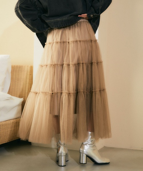 ELLEgirl（エルガール）の「チュールティアードスカート【ELLEgirl/エル ガール】（スカート・レディース・チャコールグレー/ベージュ/ブルー・FREE）」の14枚目の写真
