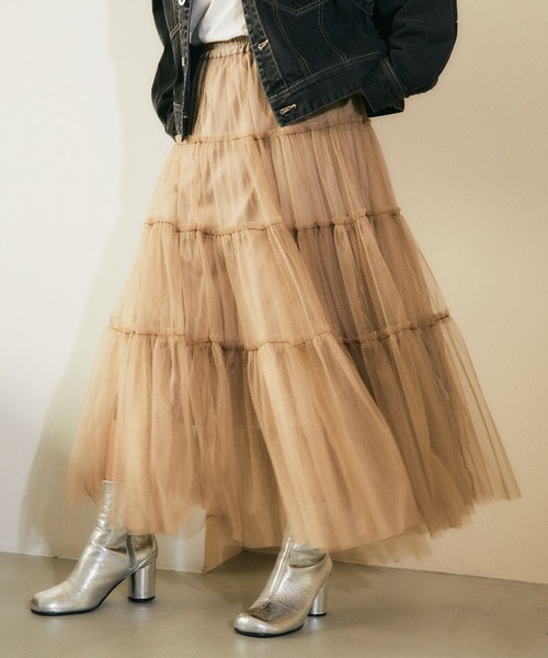 ELLEgirl（エルガール）の「チュールティアードスカート【ELLEgirl/エル ガール】（スカート・レディース・チャコールグレー/ベージュ/ブルー・FREE）」の12枚目の写真