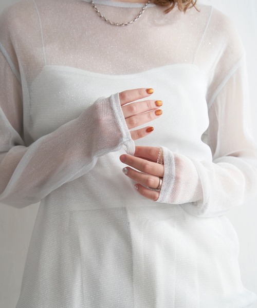 notch.(ノッチ)の「シアーラメロンTシャツ(Tシャツ/カットソー・レディース・オフホワイト/グレー/ブラック・M)」の2枚目の写真