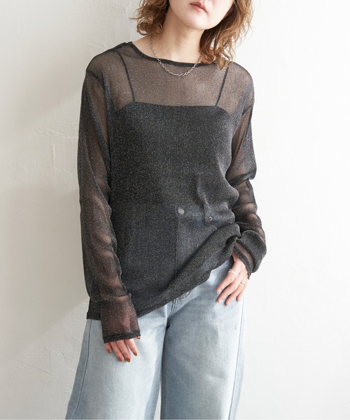 notch.(ノッチ)の「シアーラメロンTシャツ(Tシャツ/カットソー・レディース・オフホワイト/グレー/ブラック・M)」の1枚目の写真