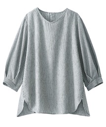 リネン混バックボタンブラウス