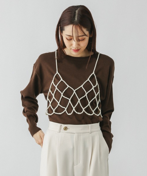 SAGA MINK パールミンク クロップド ショートベスト レディース GLOBAL WORK（グローバルワーク）の「パールビスチェ/115641（ベスト